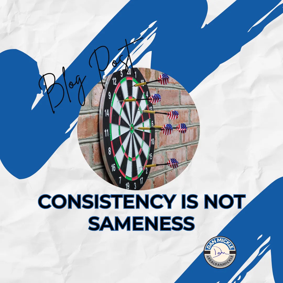 ** New Blog Post **

{Date}

Consistency Is Not Sameness

Coaches love consistency. We want consistent effort, consistent communication, consistent standards, consistent routines, and, if the universe is feeling generous, consistent officiating....

https://www.danmickle.com/individualized-coaching-consistency-not-sameness/