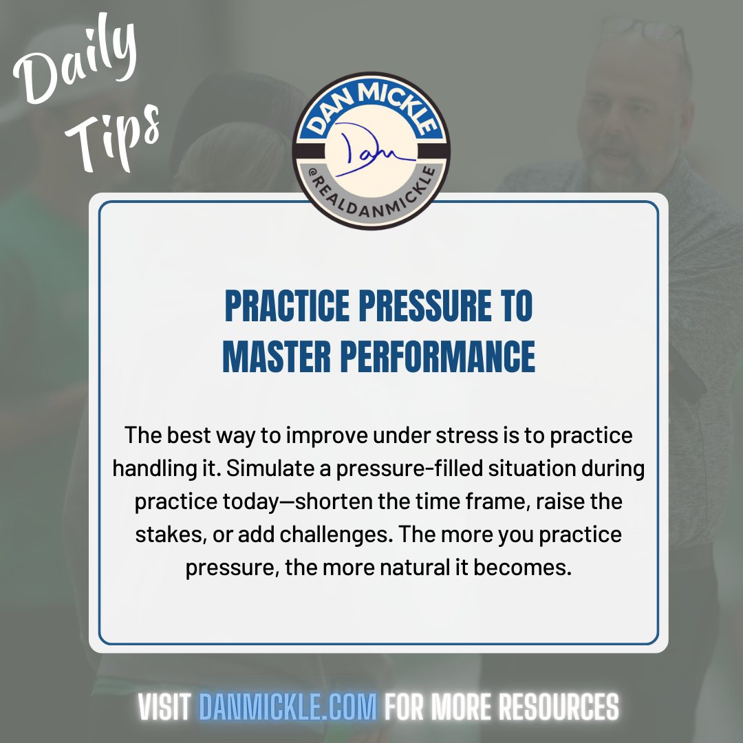 Daily Tip - Practice pressure to master performance." 🏋️ 

💡 The best way to improve under stress is to practice handling it. Simulate a pressure-filled situation during practice today—shorten the time frame, raise the stakes, or add challenges. The more you practice pressure, the more natural it becomes.

#DontSuck #OneDayOne #HighStandards