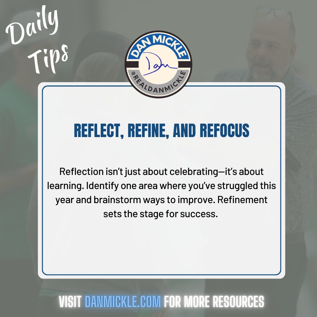 Daily Tip - Reflect, refine, and refocus.

Reflection isn’t just about celebrating—it’s about learning. Identify one area where you’ve struggled this year and brainstorm ways to improve. Refinement sets the stage for success.
 
#DontSuck #OneDayOne #HighStandards