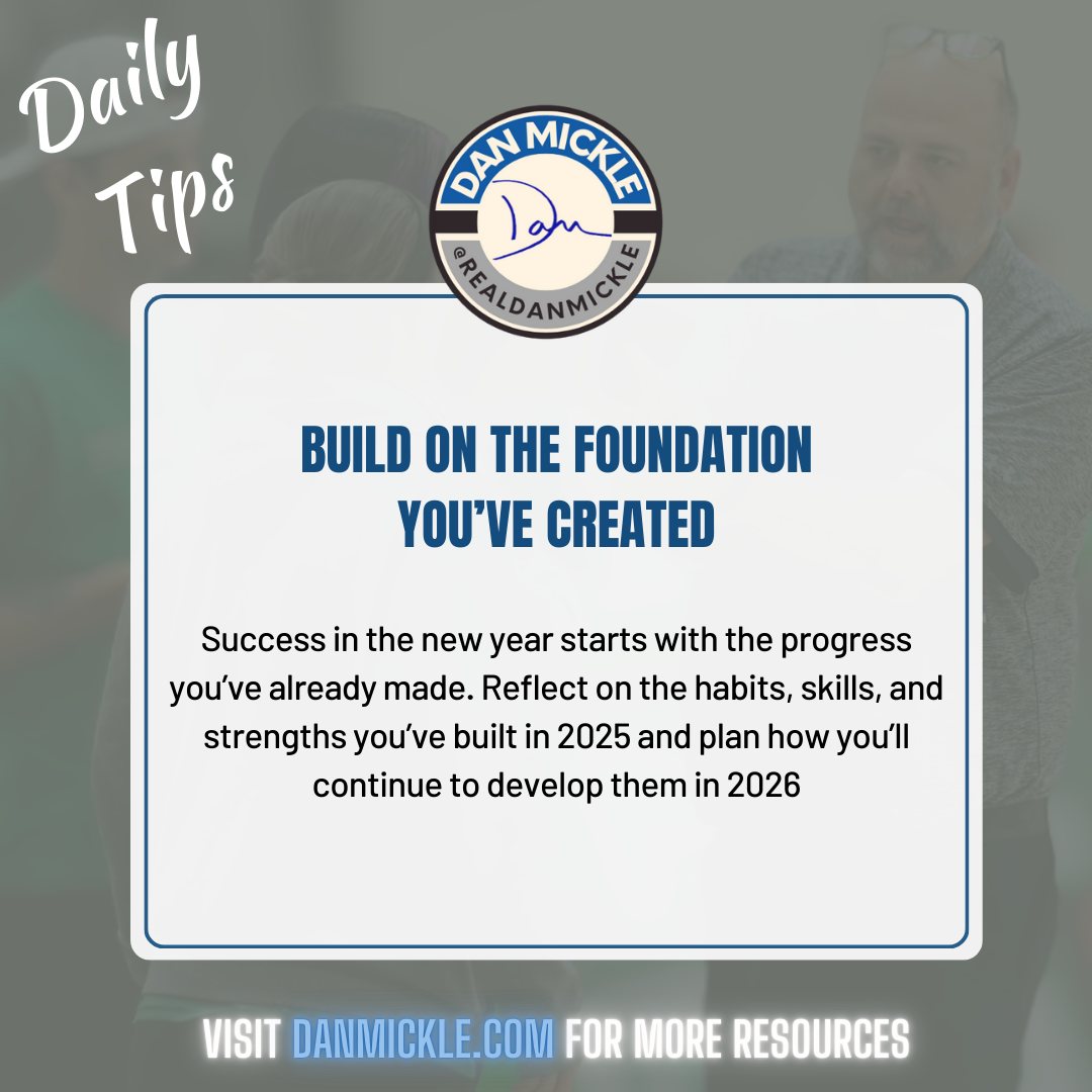 Daily Tip - Build on the foundation you’ve created.

Success in the new year starts with the progress you’ve already made. Reflect on the habits, skills, and strengths you’ve built in 2025 and plan how you’ll continue to develop them in 2026.

#DontSuck #OneDayOne #HighStandards