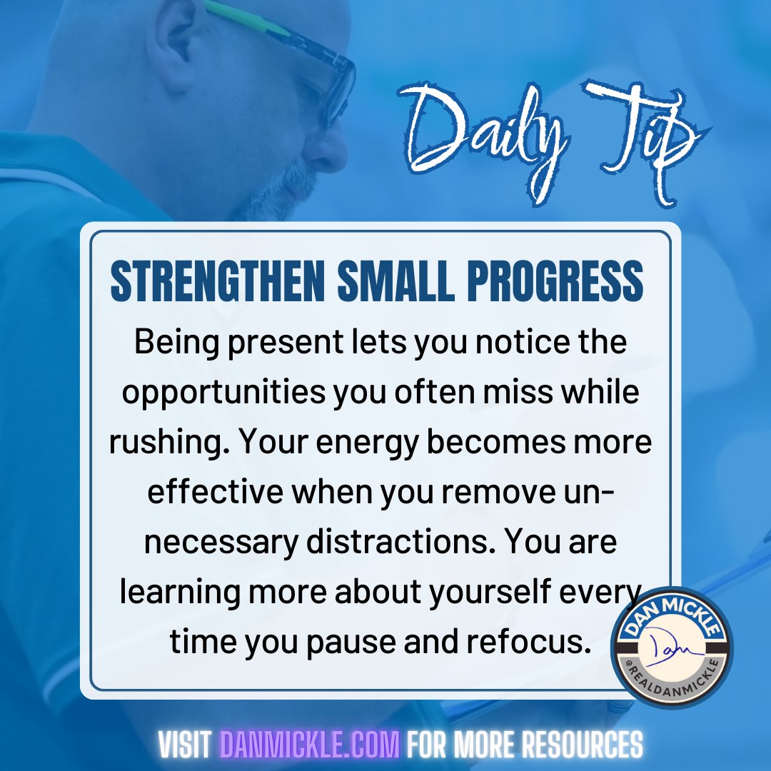 Daily Tip - Strengthen Small Progress

Being present lets you notice the opportunities you often miss while rushing. Your energy becomes more effective when you remove unnecessary distractions. You are learning more about yourself every time you pause and refocus.

#MentalPerformance #DontSuck #OneDayOne #CenteredEffort