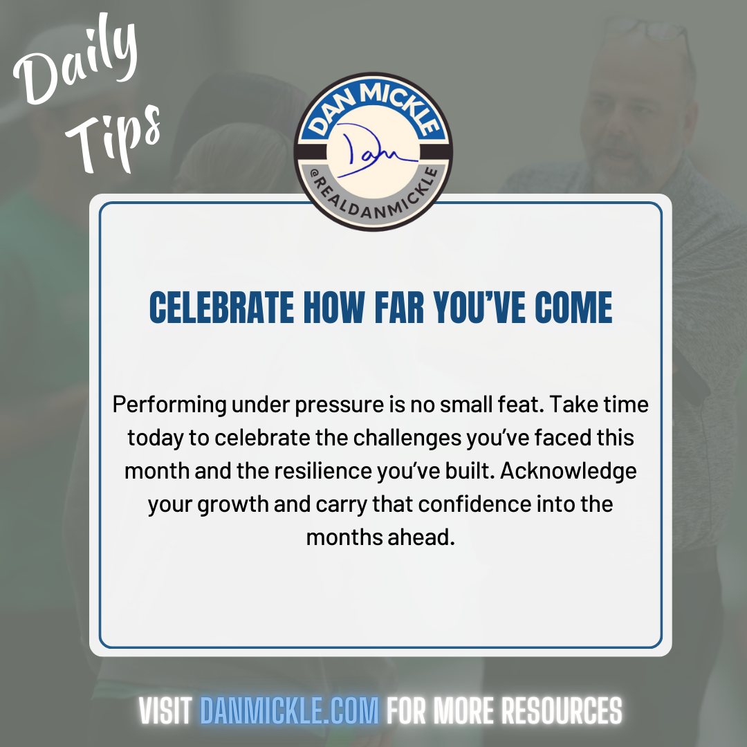 Daily Tip - Celebrate how far you’ve come.

Performing under pressure is no small feat. Take time today to celebrate the challenges you’ve faced this month and the resilience you’ve built. Acknowledge your growth and carry that confidence into the months ahead.

#DontSuck #OneDayOne #HighStandards