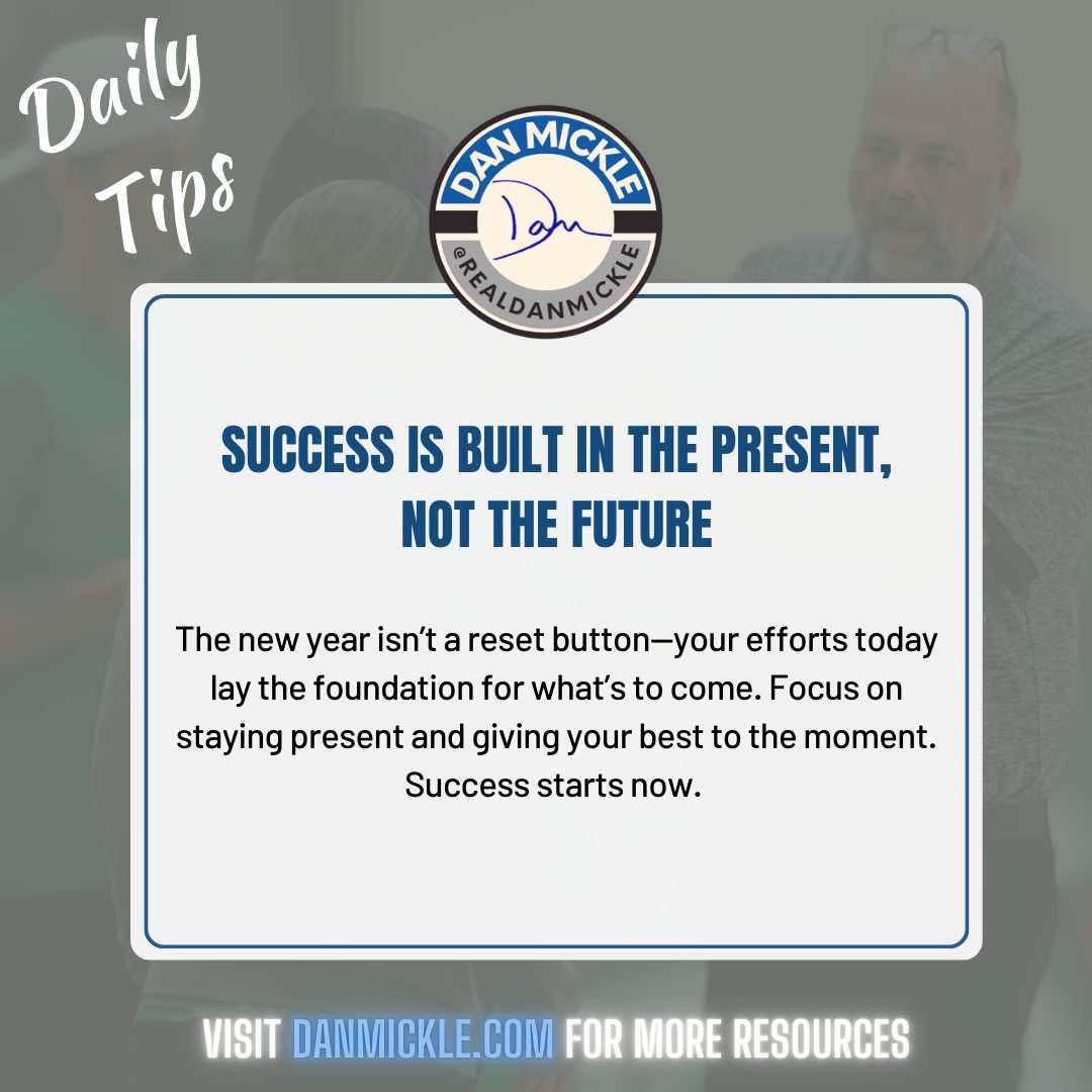 Daily Tip - Success is built in the present, not the future.

The new year isn’t a reset button—your efforts today lay the foundation for what’s to come. Focus on staying present and giving your best to the moment. Success starts now.

#DontSuck #OneDayOne #HighStandards